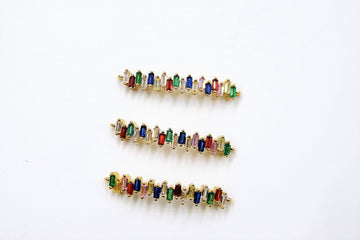 Long Bar Connector, CZ Micro Pave Gold Rainbow Bar Stick, LGBT Pride Minimalist Curved Links